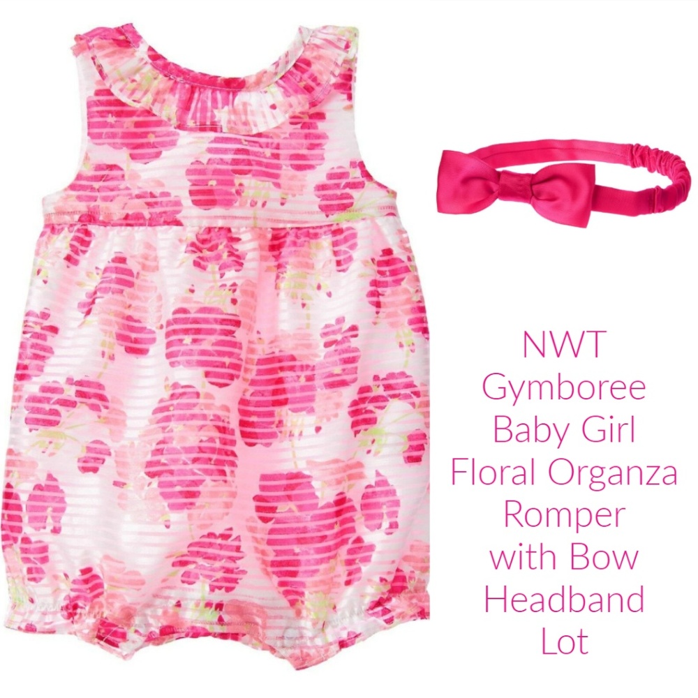 Gymboree Bubble Romper Floral Organza and Headband
